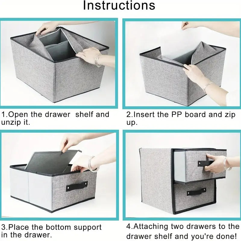Foldable Fabric 2 Drawers Home Storage Organizer Storage Clothes Scarf Socks Fashion ^ Organizer Box