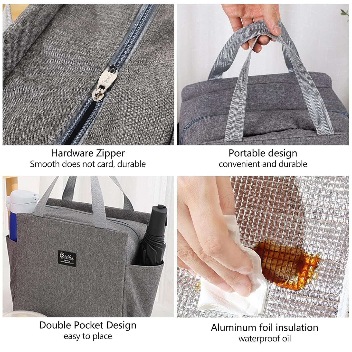 Insulated Lunch Bag for Women & Men – Portable Thermal Cooler Bag for Work, Office & Travel (Grey)"