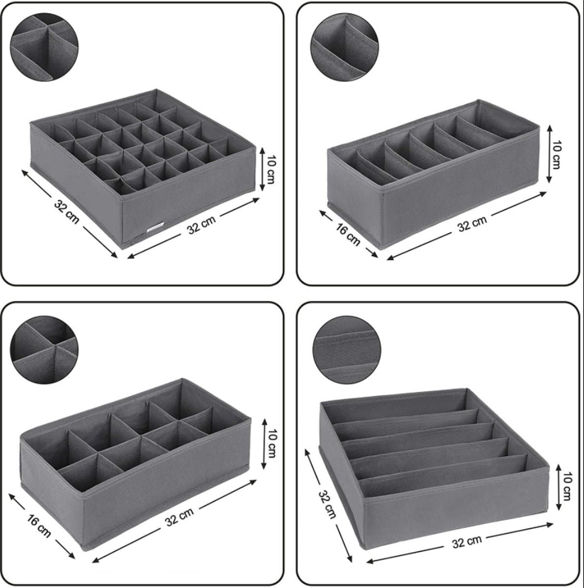 Drawer Organizer Set of 4 Sturdy Drawer Organizer to sort Your bedroom, Wardrobe and Drawer - Tidy Up Your Space with our Collapsible Clothes Organizer for Shirts, Ties, Socks, Bras, Underwear