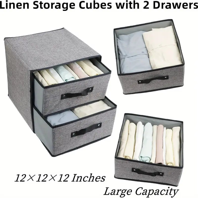 Foldable Fabric 2 Drawers Home Storage Organizer Storage Clothes Scarf Socks Fashion ^ Organizer Box