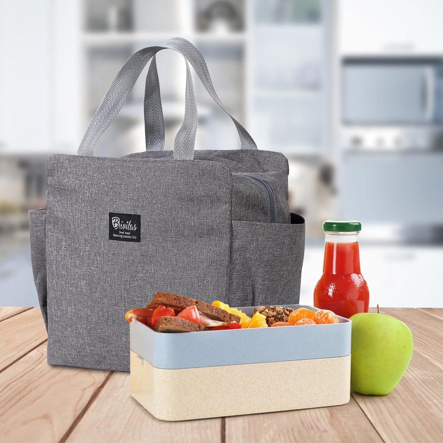 Insulated Lunch Bag for Women & Men – Portable Thermal Cooler Bag for Work, Office & Travel (Grey)"