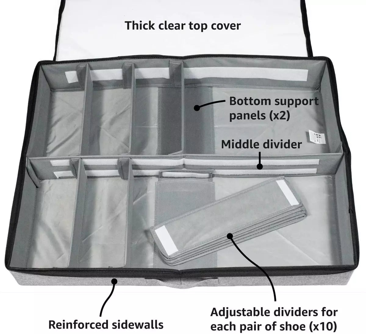 Under Bed Shoe Organizer Bag Hard Solid Fabric With Clear Plastic Zip Cover