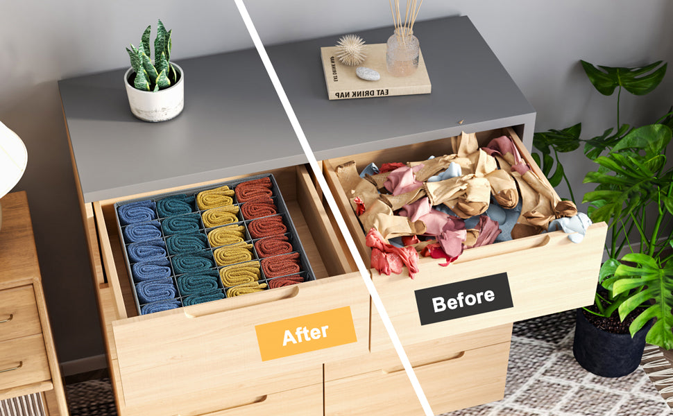 Underwear and Socks Organizer White Box Pair- Zipper Closet Drawer Divider 24 Cells, Storage Box for Socks Underwear