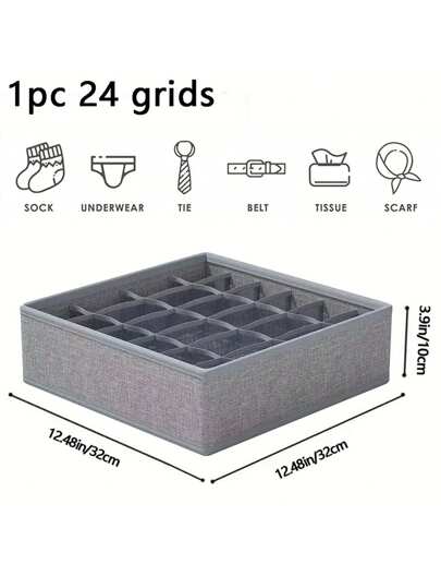 Underwear and Socks Organizer White Box Pair- Zipper Closet Drawer Divider 24 Cells, Storage Box for Socks Underwear