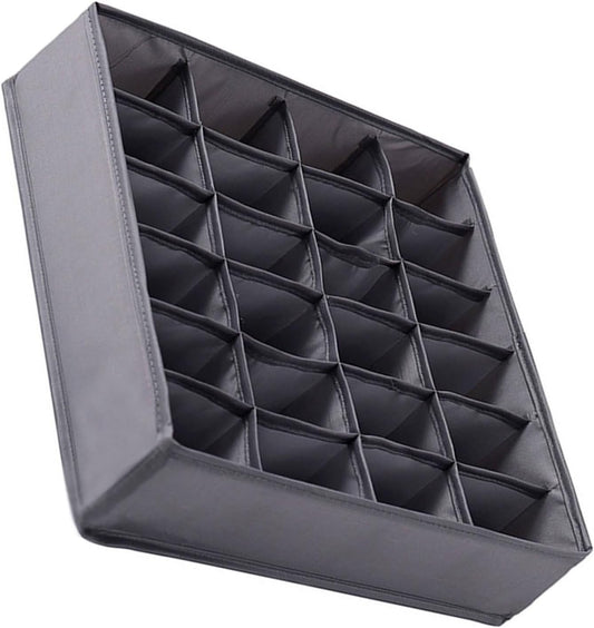 Underwear and Socks Organizer White Box Pair- Zipper Closet Drawer Divider 24 Cells, Storage Box for Socks Underwear