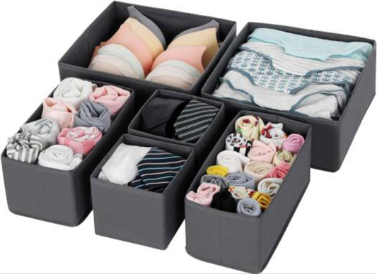 Aurenest Pack of 6 Grey Drawer Organizer Set