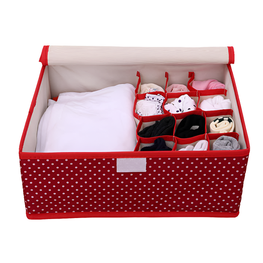 Foldable 12-Cell Drawer Organizer Box with Lid – For Socks, Underwear & Accessories