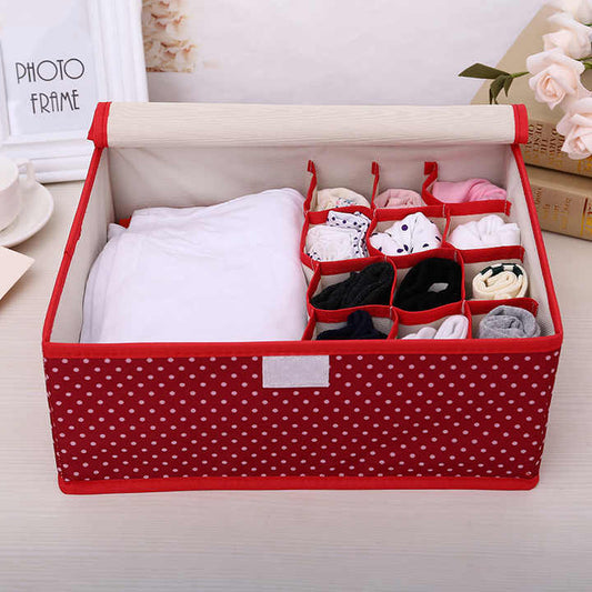 Foldable 12-Cell Drawer Organizer Box with Lid – For Socks, Underwear & Accessories