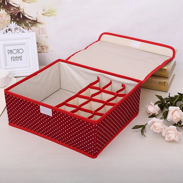 Foldable 12-Cell Drawer Organizer Box with Lid – For Socks, Underwear & Accessories