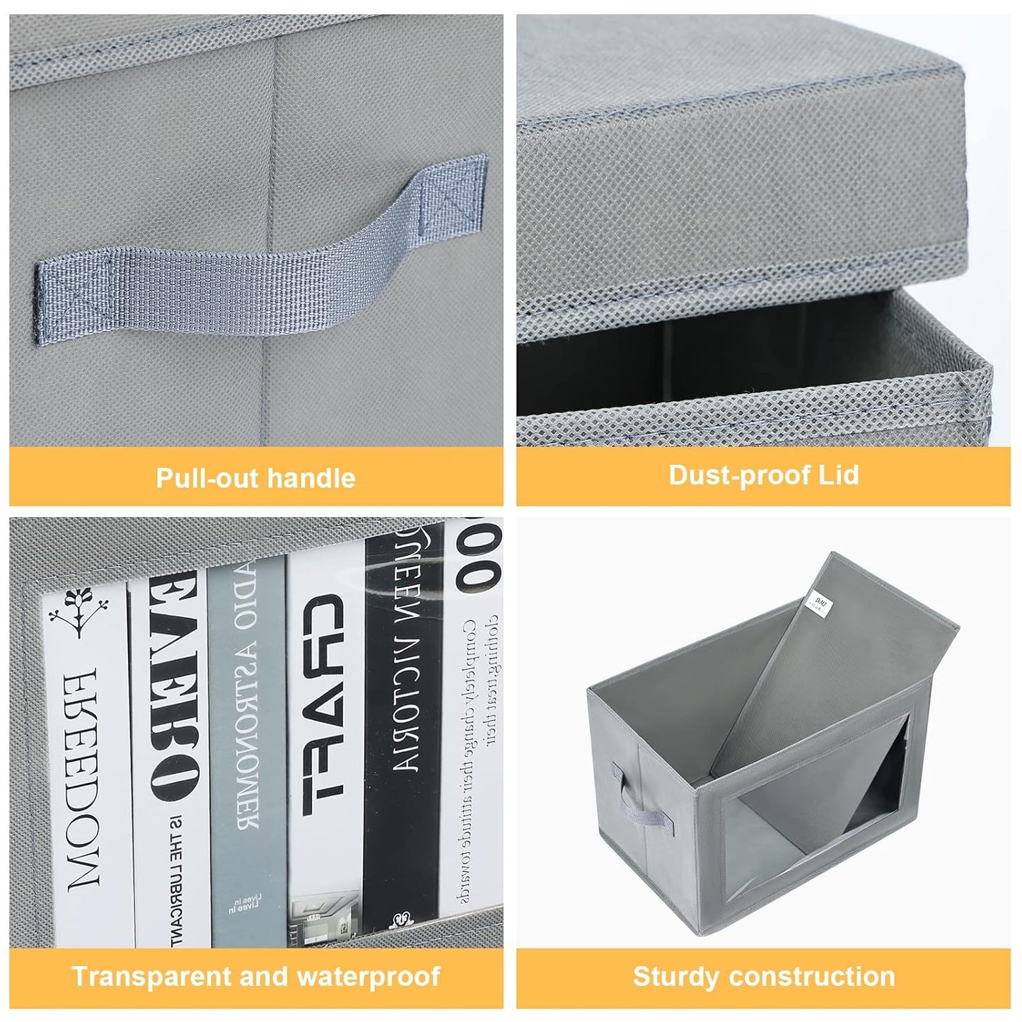Large Storage Bins with Lids - Fabric Storage Cubes with Window, Foldable Storage Boxes for Clothes, Closet Organizers and Storage Bins for Bedroom, Dorm, Office, Light Grey