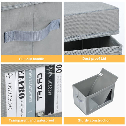 Large Storage Bins with Lids - Fabric Storage Cubes with Window, Foldable Storage Boxes for Clothes, Closet Organizers and Storage Bins for Bedroom, Dorm, Office, Light Grey