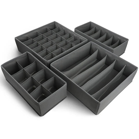 Drawer Organizer Set of 4 Sturdy Drawer Organizer to sort Your bedroom, Wardrobe and Drawer - Tidy Up Your Space with our Collapsible Clothes Organizer for Shirts, Ties, Socks, Bras, Underwear