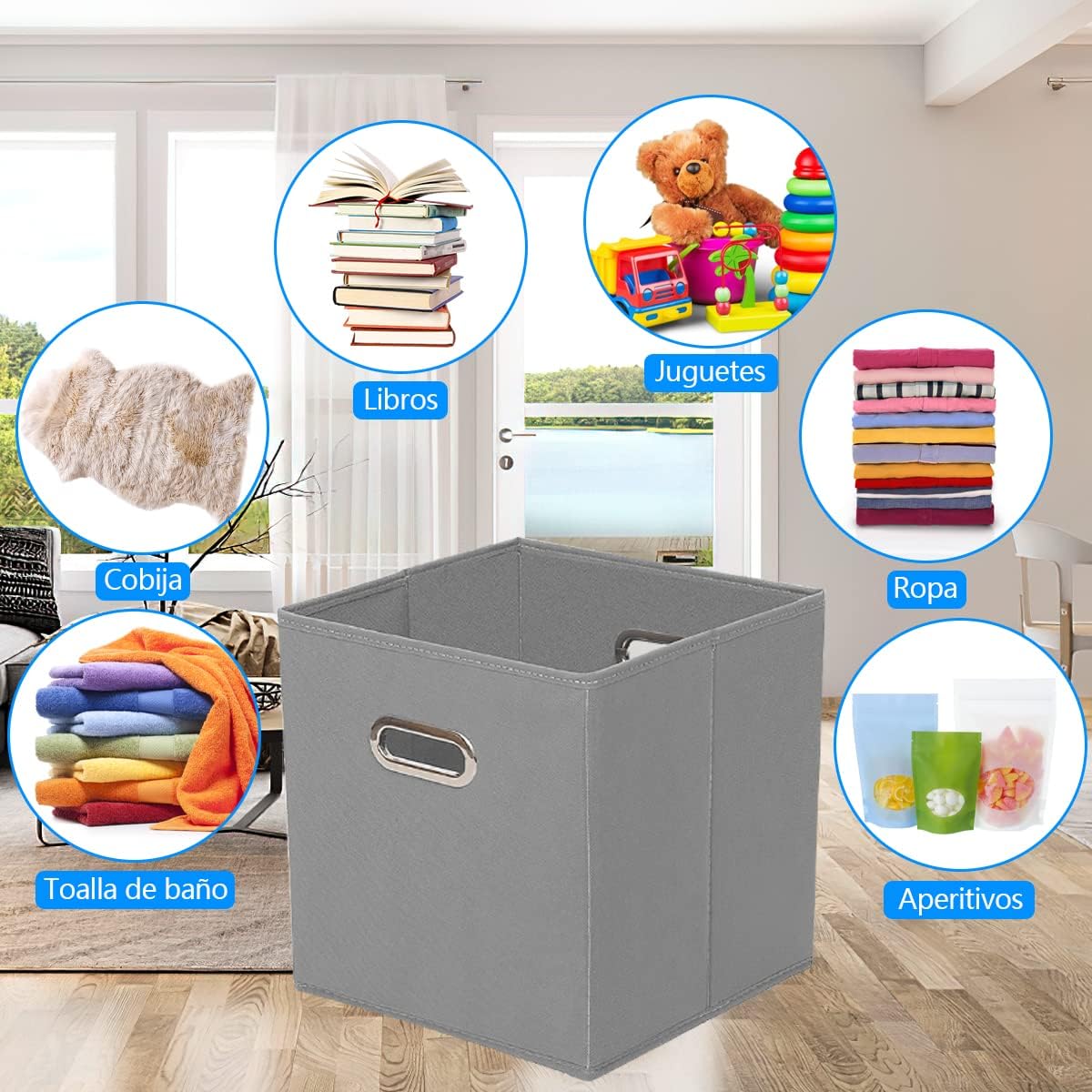 Aurenest Pack of 2 Large Storage Boxes – Non-Woven Fabric Organizer with Adjustable Compartments & Handles – Foldable Clothes & Accessories Container (Grey)