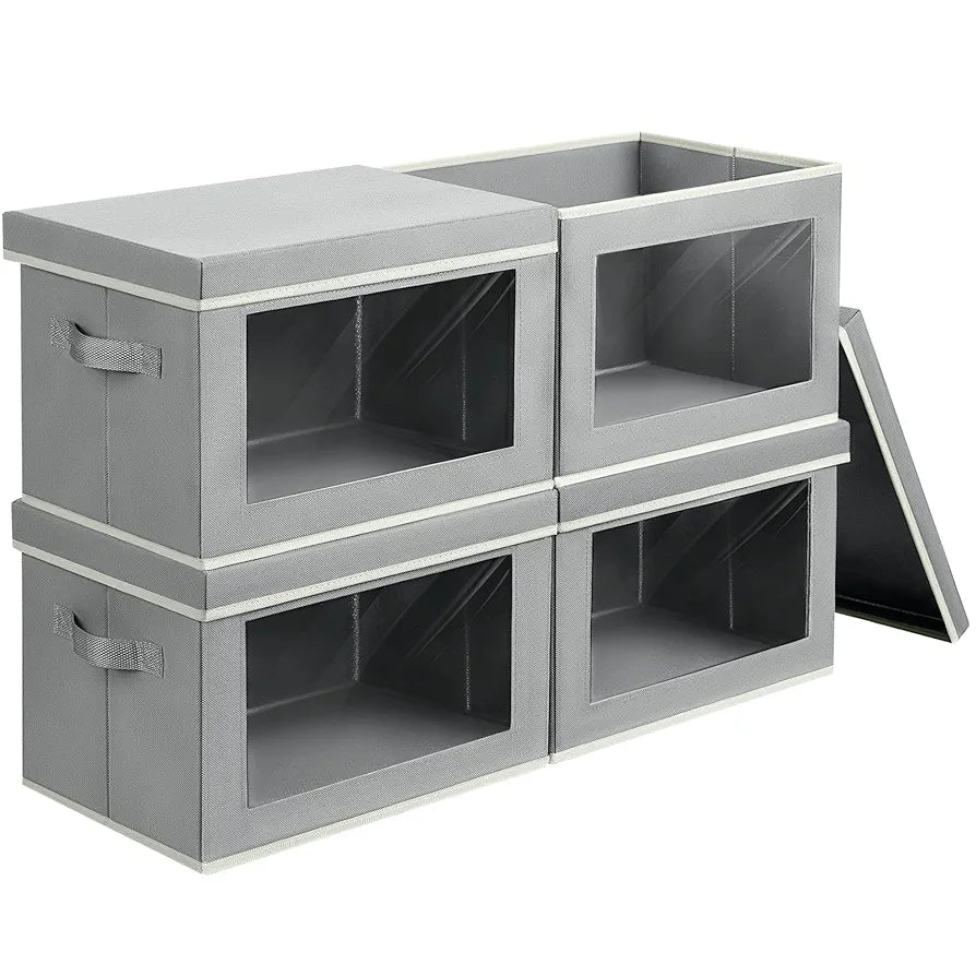 Large Storage Bins with Lids - Fabric Storage Cubes with Window, Foldable Storage Boxes for Clothes, Closet Organizers and Storage Bins for Bedroom, Dorm, Office, Light Grey