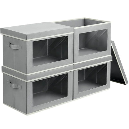 Large Storage Bins with Lids - Fabric Storage Cubes with Window, Foldable Storage Boxes for Clothes, Closet Organizers and Storage Bins for Bedroom, Dorm, Office, Light Grey