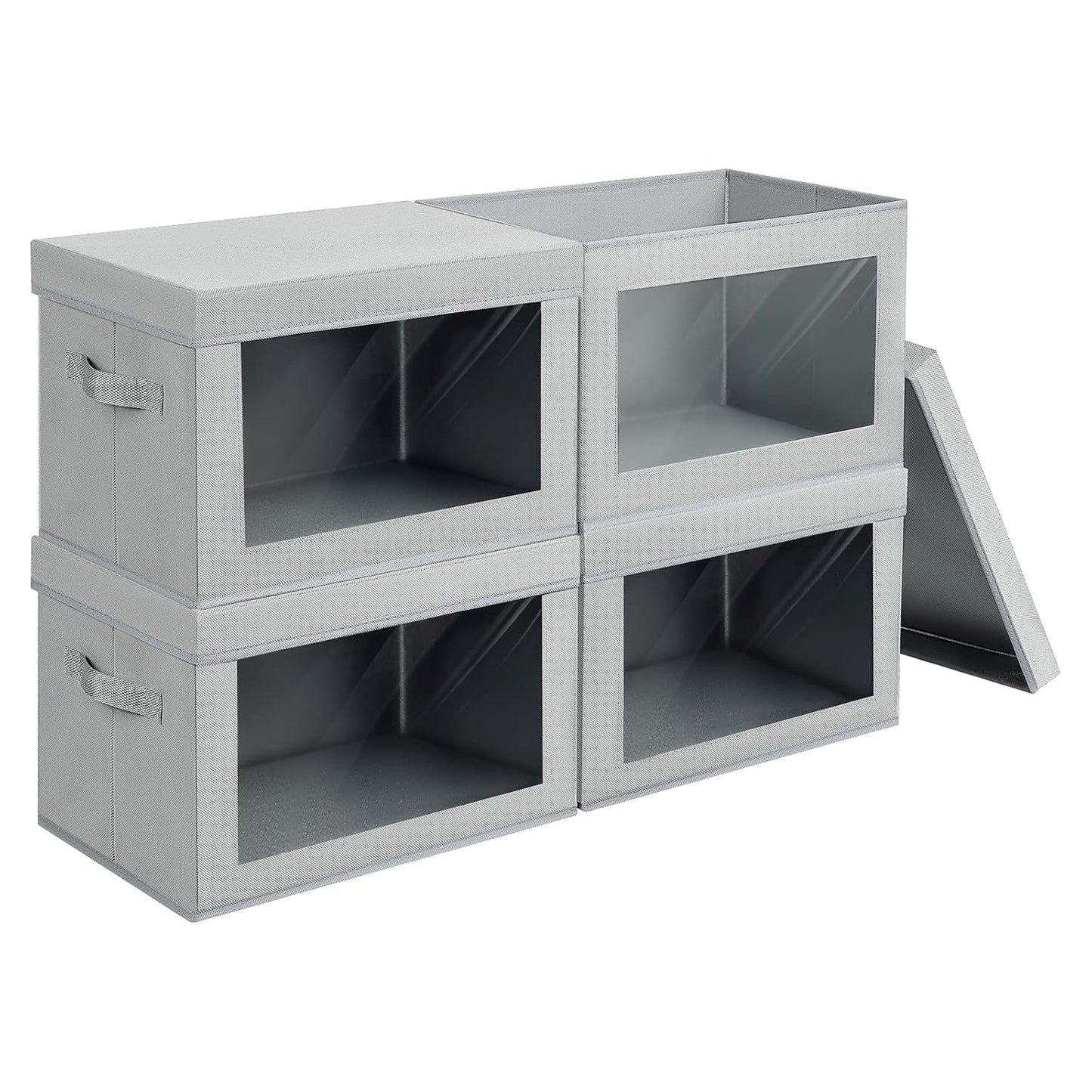Large Storage Bins with Lids - Fabric Storage Cubes with Window, Foldable Storage Boxes for Clothes, Closet Organizers and Storage Bins for Bedroom, Dorm, Office, Light Grey