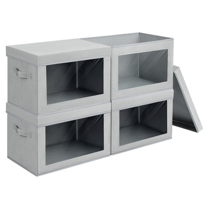 Large Storage Bins with Lids - Fabric Storage Cubes with Window, Foldable Storage Boxes for Clothes, Closet Organizers and Storage Bins for Bedroom, Dorm, Office, Light Grey