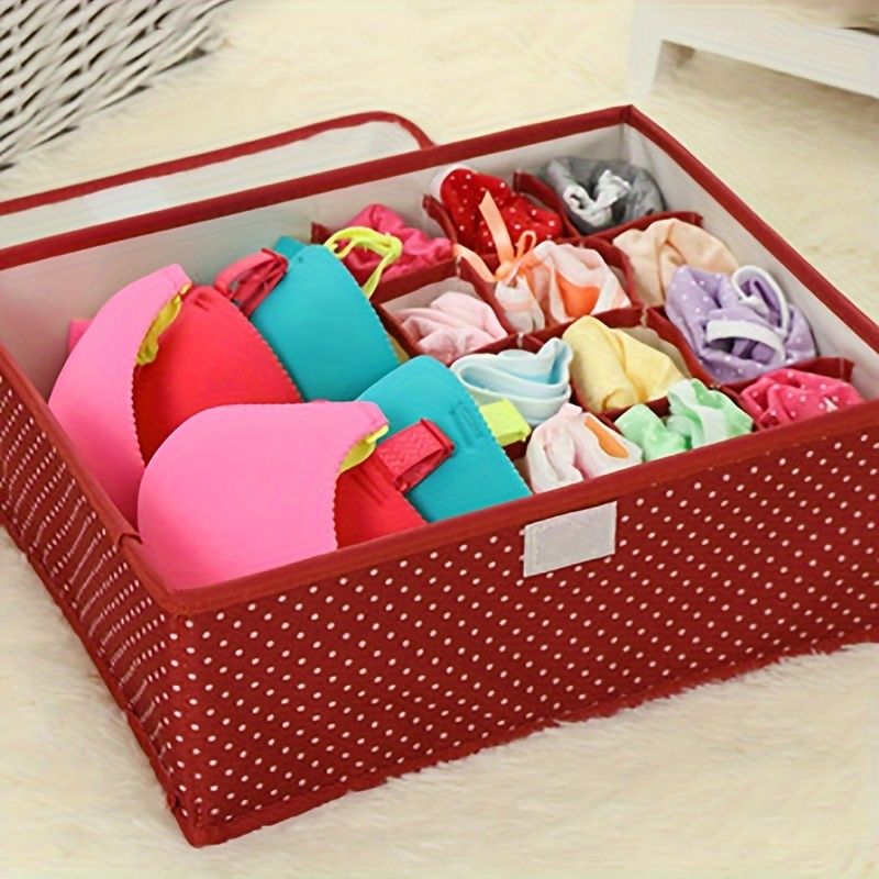 Foldable 12-Cell Drawer Organizer Box with Lid – For Socks, Underwear & Accessories