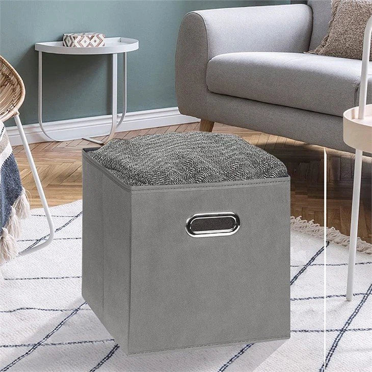 Aurenest Pack of 2 Large Storage Boxes – Non-Woven Fabric Organizer with Adjustable Compartments & Handles – Foldable Clothes & Accessories Container (Grey)