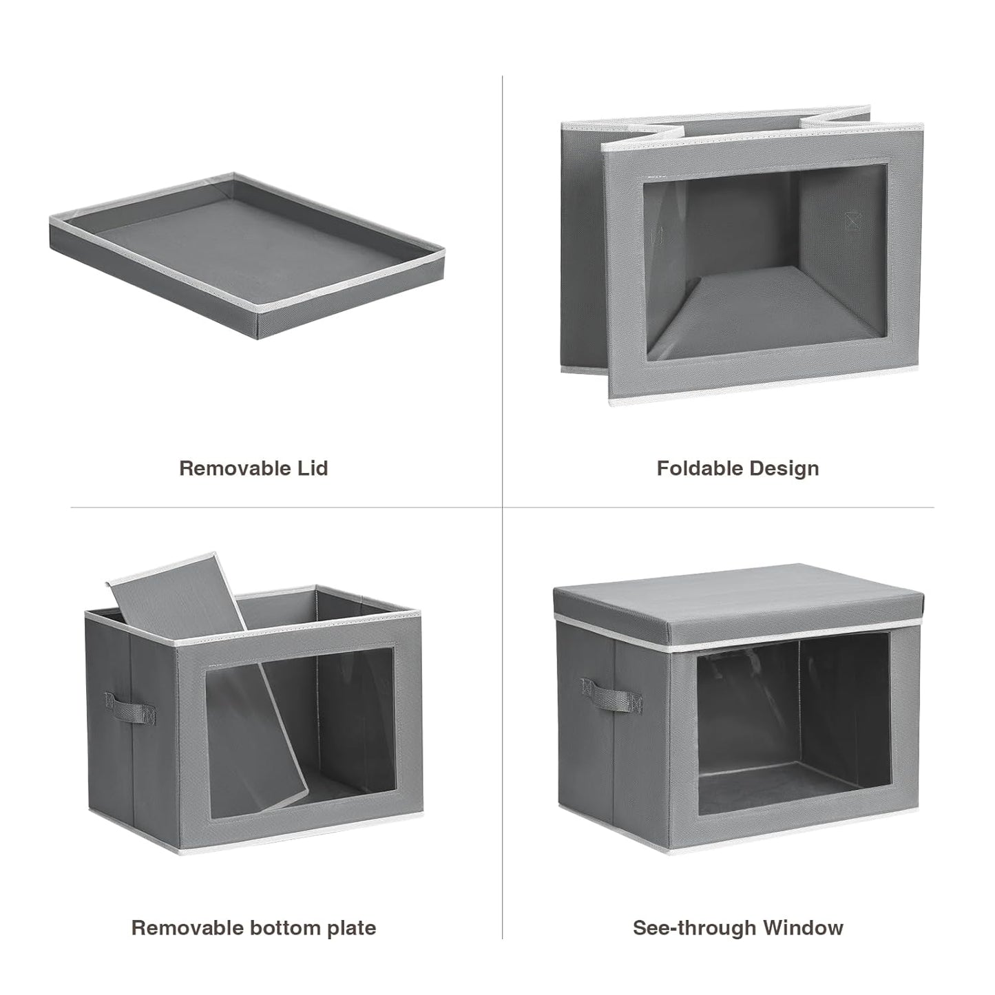 Large Storage Bins with Lids - Fabric Storage Cubes with Window, Foldable Storage Boxes for Clothes, Closet Organizers and Storage Bins for Bedroom, Dorm, Office, Light Grey