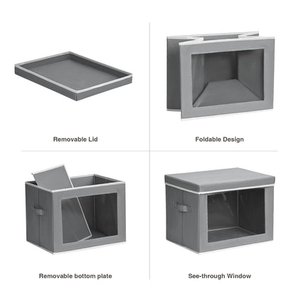 Large Storage Bins with Lids - Fabric Storage Cubes with Window, Foldable Storage Boxes for Clothes, Closet Organizers and Storage Bins for Bedroom, Dorm, Office, Light Grey
