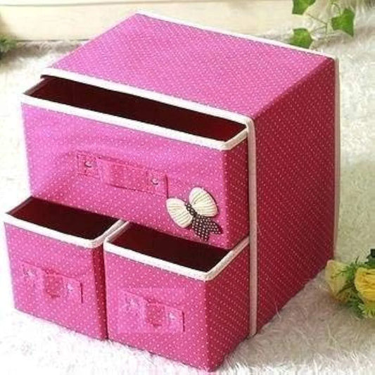 3 Drawer Fabric Storage Box Organizer Makeup organizer socks undergarments (Multicolor, 30 * 30 * 20 cm)