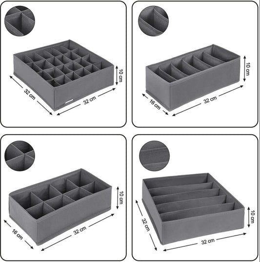 Drawer Organizer Set of 4 Sturdy Drawer Organizer to sort Your bedroom, Wardrobe and Drawer - Tidy Up Your Space with our Collapsible Clothes Organizer for Shirts, Ties, Socks, Bras, Underwear