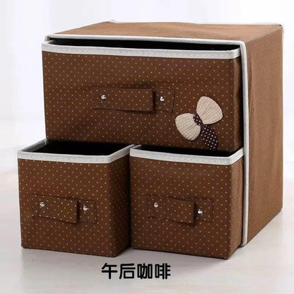 3 Drawer Fabric Storage Box Organizer Makeup organizer socks undergarments (Multicolor, 30 * 30 * 20 cm)
