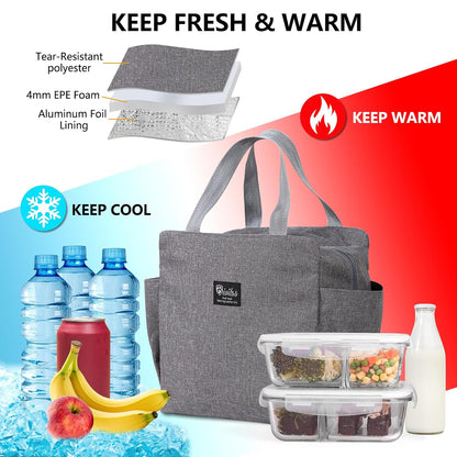 Insulated Lunch Bag for Women & Men – Portable Thermal Cooler Bag for Work, Office & Travel (Grey)"