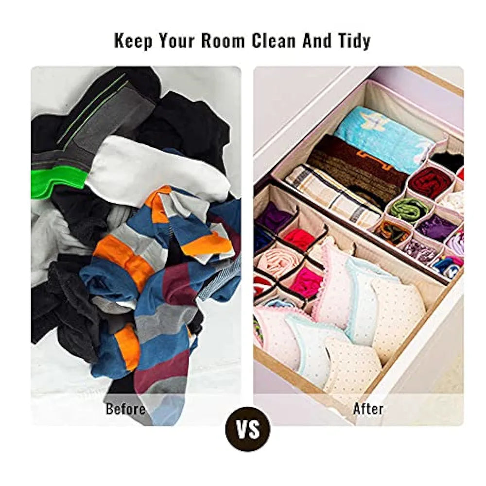 Foldable 12-Cell Drawer Organizer Box with Lid – For Socks, Underwear & Accessories