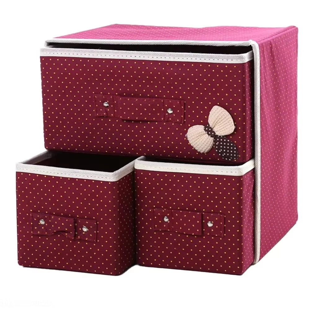 3 Drawer Fabric Storage Box Organizer Makeup organizer socks undergarments (Multicolor, 30 * 30 * 20 cm)