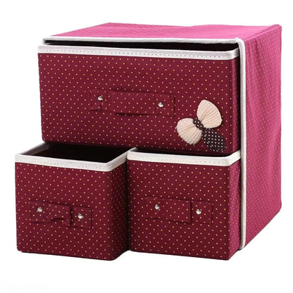 3 Drawer Fabric Storage Box Organizer Makeup organizer socks undergarments (Multicolor, 30 * 30 * 20 cm)