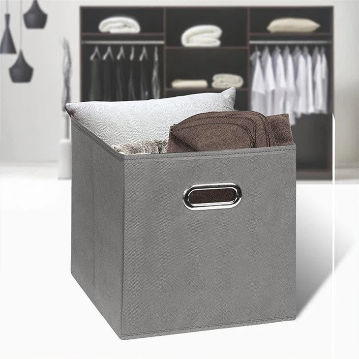 Aurenest Pack of 2 Large Storage Boxes – Non-Woven Fabric Organizer with Adjustable Compartments & Handles – Foldable Clothes & Accessories Container (Grey)