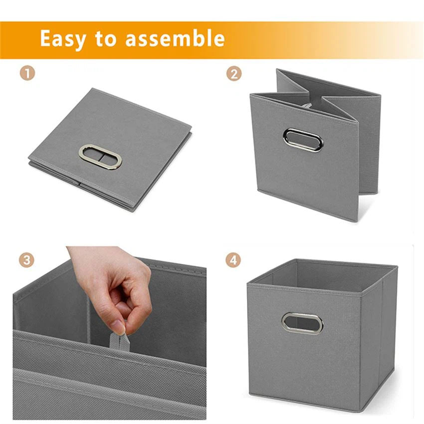 Aurenest Pack of 2 Large Storage Boxes – Non-Woven Fabric Organizer with Adjustable Compartments & Handles – Foldable Clothes & Accessories Container (Grey)