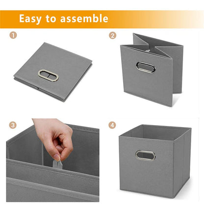 Aurenest Pack of 2 Large Storage Boxes – Non-Woven Fabric Organizer with Adjustable Compartments & Handles – Foldable Clothes & Accessories Container (Grey)